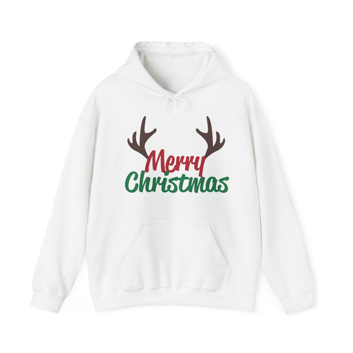 Christmas Unisex Hooded Sweatshirt - Merry Christmas Reindeer Antlers Design