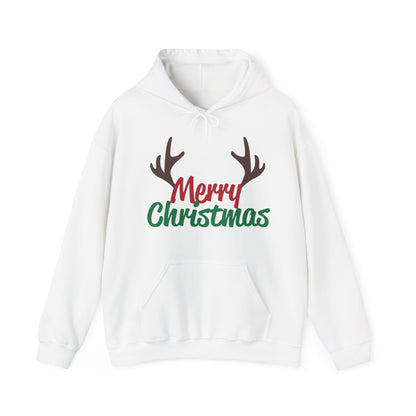 Christmas Unisex Hooded Sweatshirt - Merry Christmas Reindeer Antlers Design