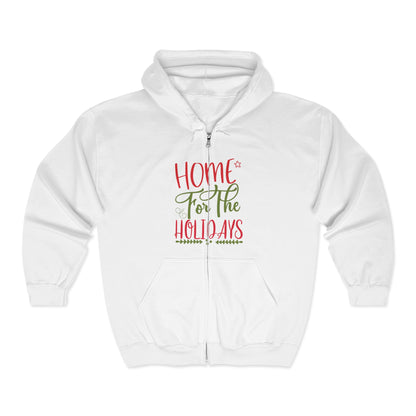 Christmas Unisex Full Zip Hooded Sweatshirt - Home For The Holidays Design
