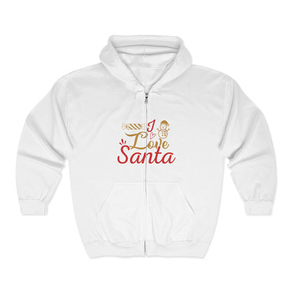 Christmas Unisex Full Zip Hooded Sweatshirt - Love Santa Design