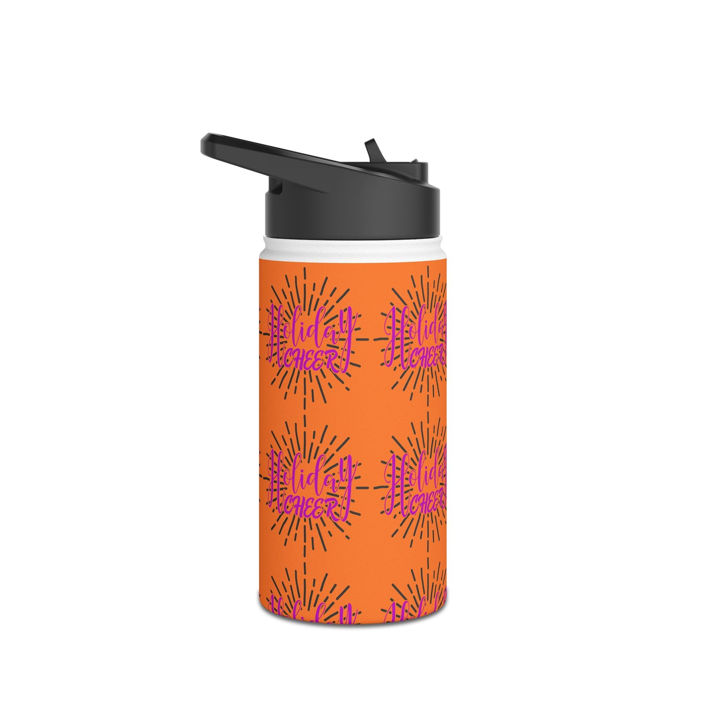 Stainless Steel Water Bottle, Standard Lid - Holiday Cheer Pattern Design with Crusta Background