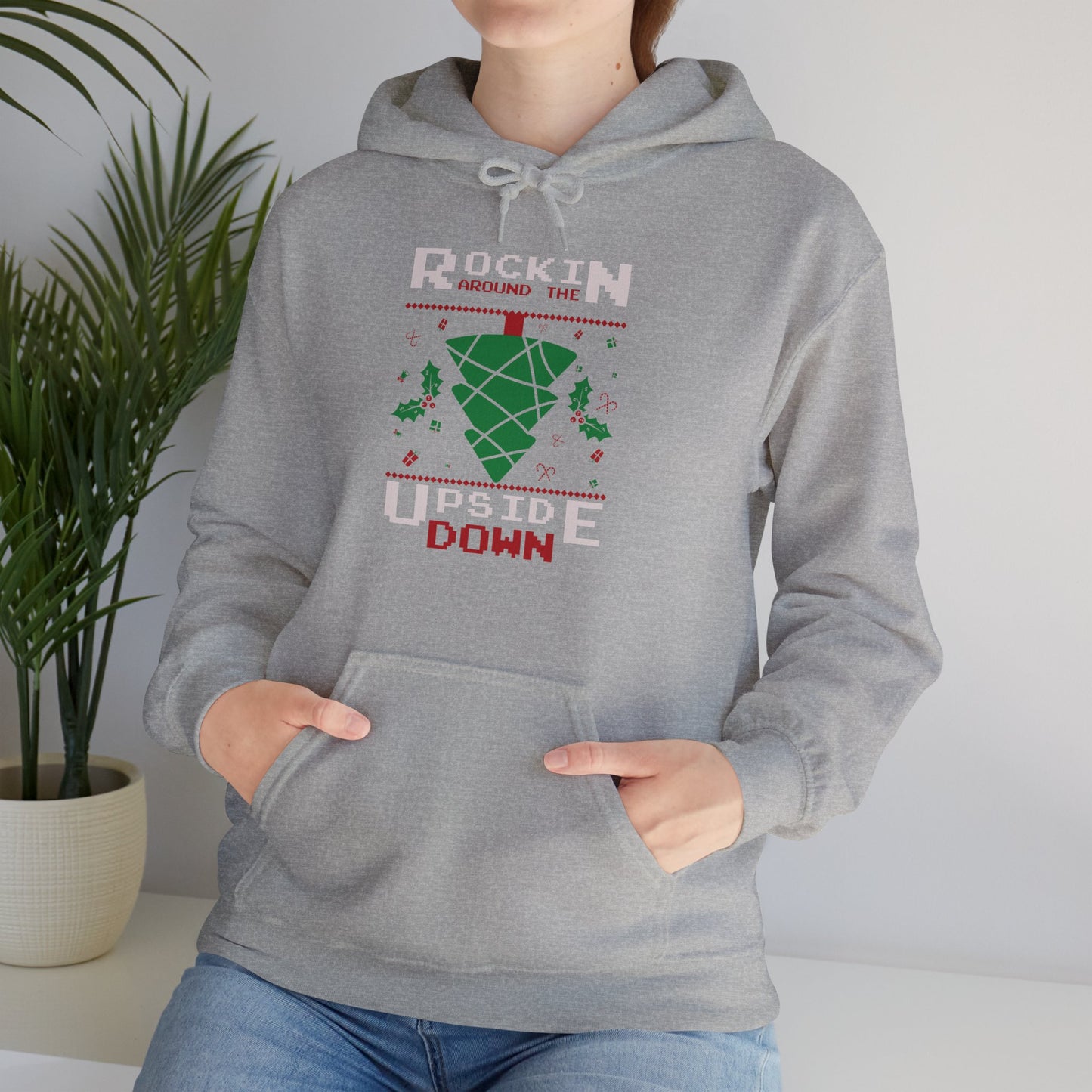 Christmas Unisex Hooded Sweatshirt - Rockin Around The Upside Down Design