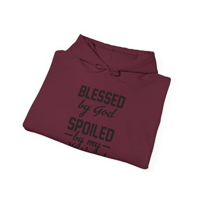 Christian Unisex Hooded Sweatshirt - Blessed By God Spoiled By My Husband Design