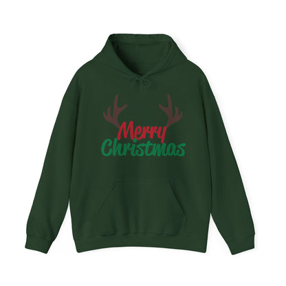 Christmas Unisex Hooded Sweatshirt - Merry Christmas Reindeer Antlers Design