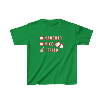 Christmas Unisex Kids T-Shirt - Naughty Nice I Tried Design