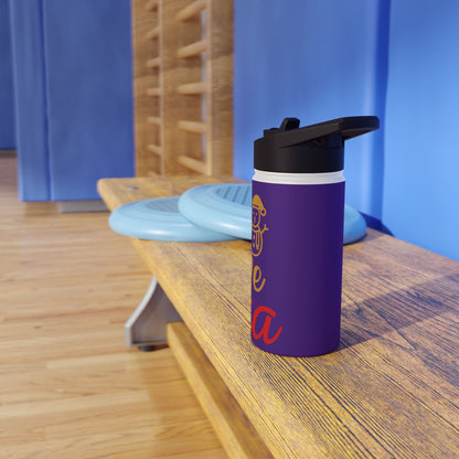 Stainless Steel Water Bottle, Standard Lid - Love Santa Design with Purple Background