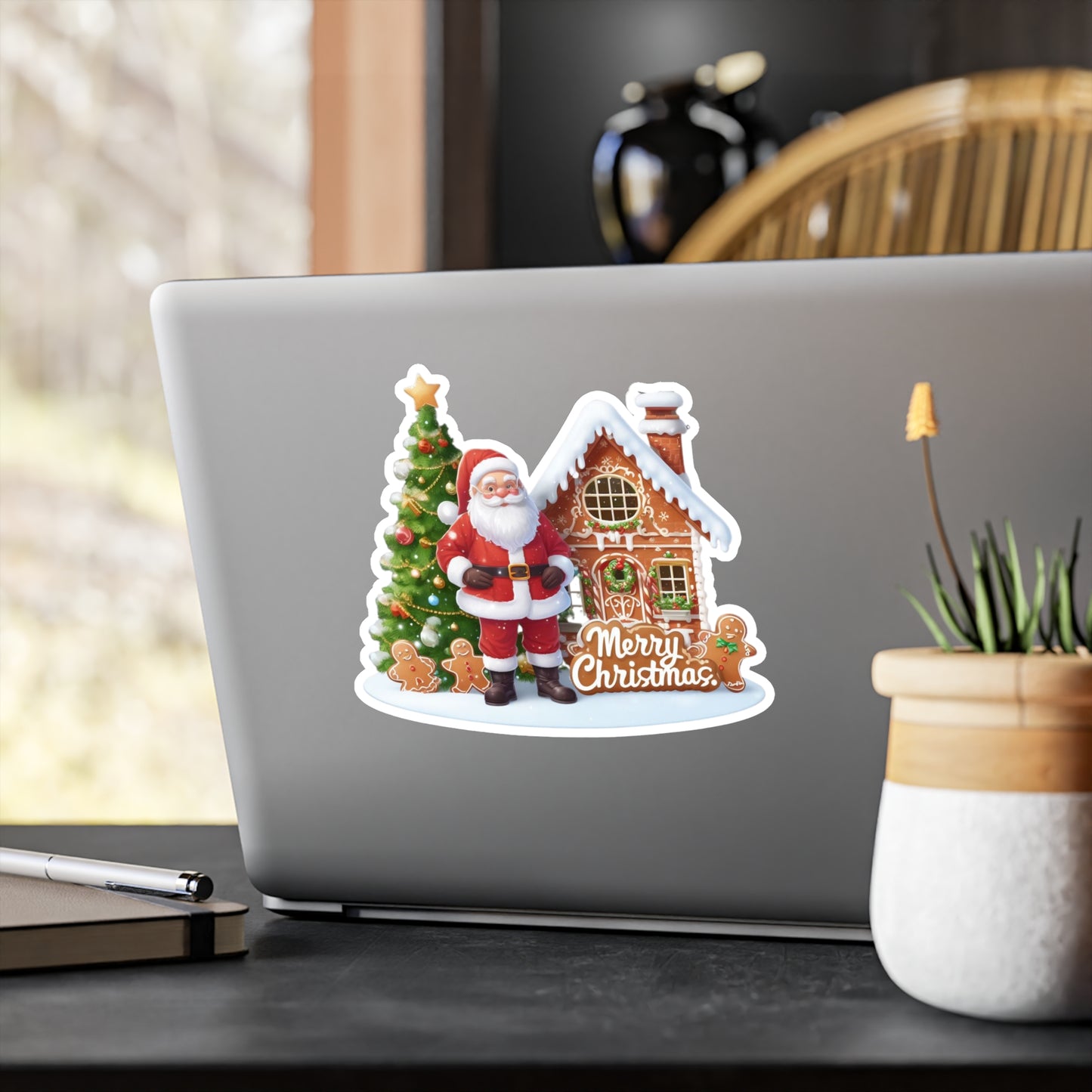 Santa And The Gingerbread House Sticker