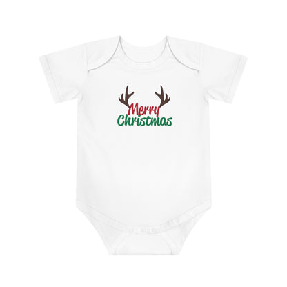 Christmas Baby Bodysuit - Merry Christmas Reindeer Antlers Design