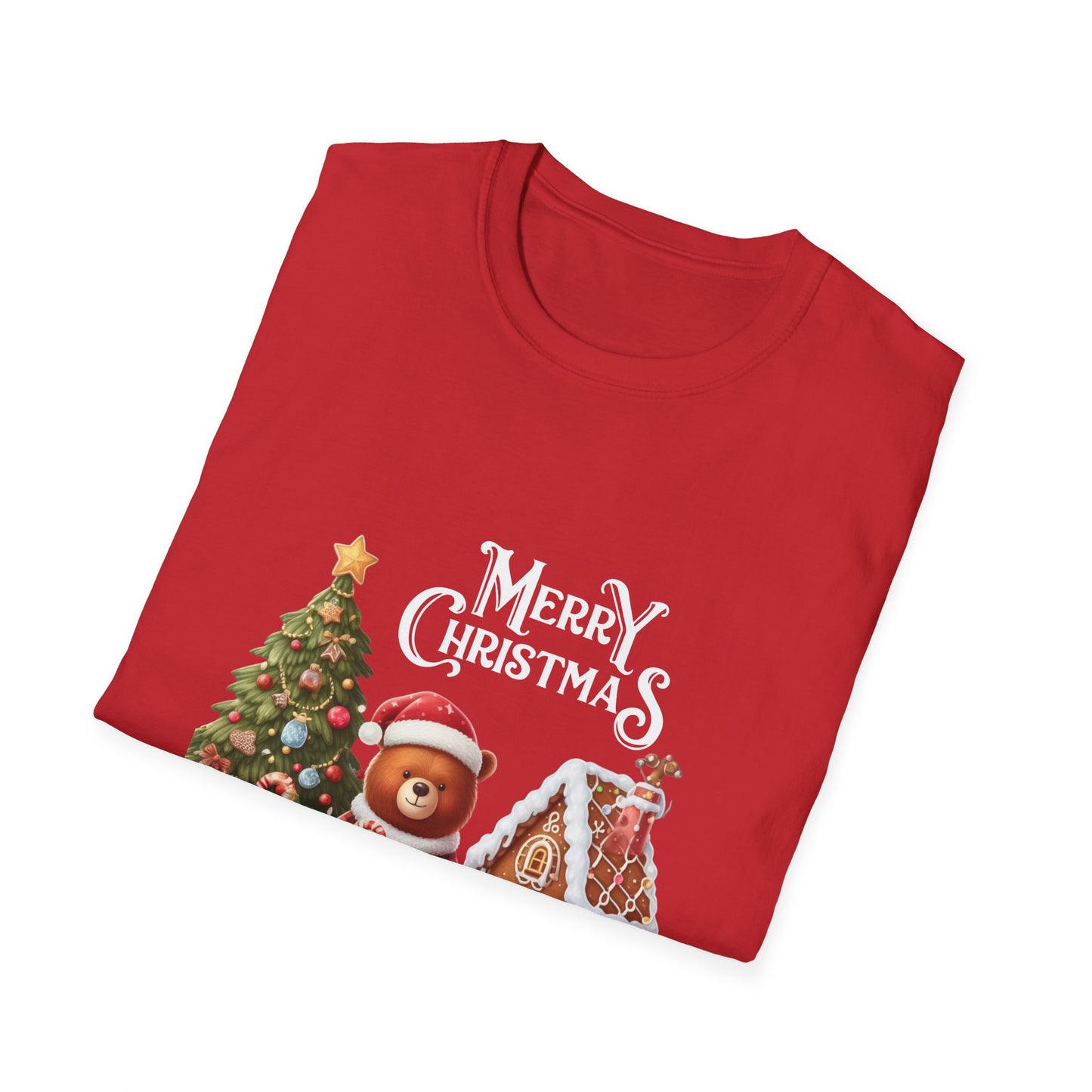 Christmas Unisex T-Shirt - The Bear and the Gingerbread House Design