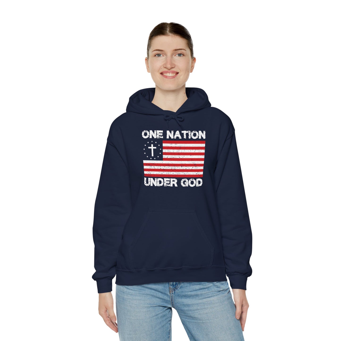 Christian Unisex Hooded Sweatshirt - One Nation Under God Design