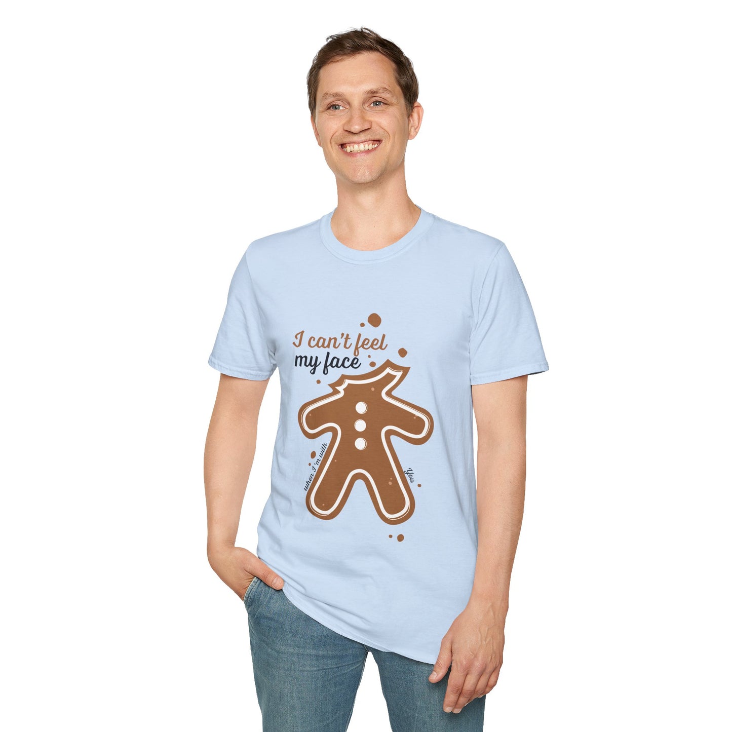 Christmas Unisex T-Shirt - I Can't Feel My Face Gingerbread Man Design