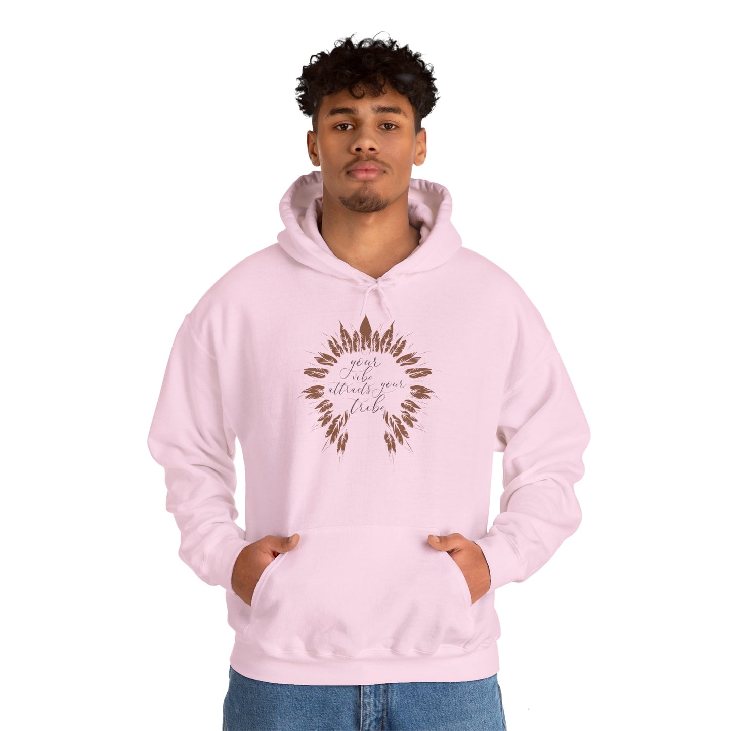 Motivational Unisex Hooded Sweatshirt - Your Vibe Attracts Your Tribe Design