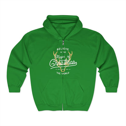 Christmas Unisex Full Zip Hooded Sweatshirt - Believe In The Magic Of Christmas Design