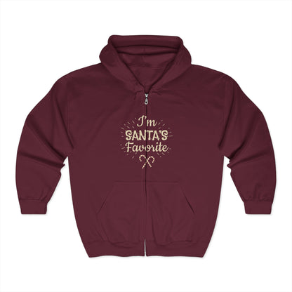 Christmas Unisex Full Zip Hooded Sweatshirt - I'm Santa's Favorite Design