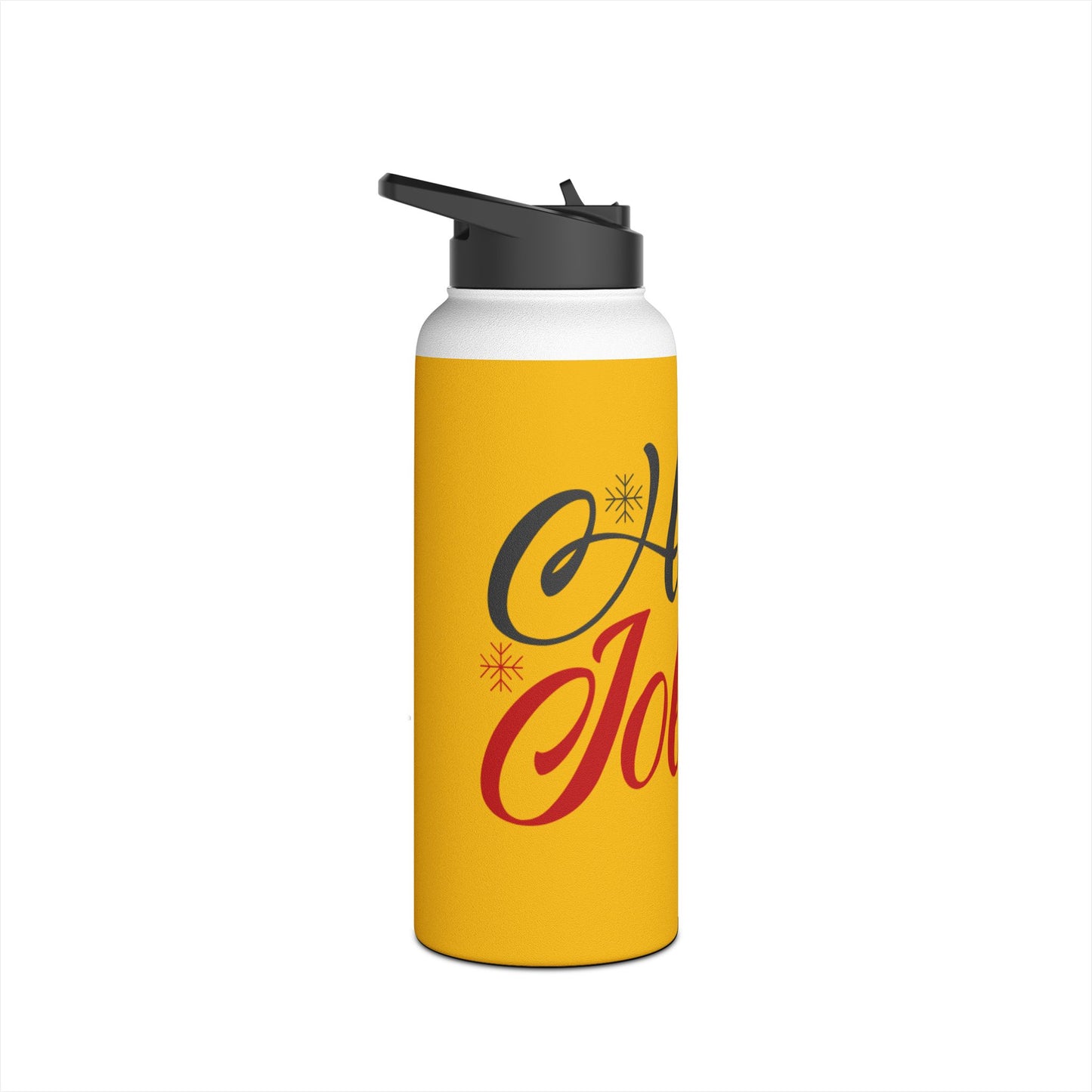 Stainless Steel Water Bottle, Standard Lid - Holly Jolly Design with Yellow Background