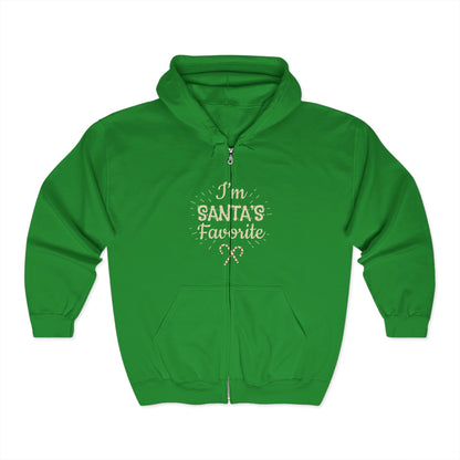 Christmas Unisex Full Zip Hooded Sweatshirt - I'm Santa's Favorite Design