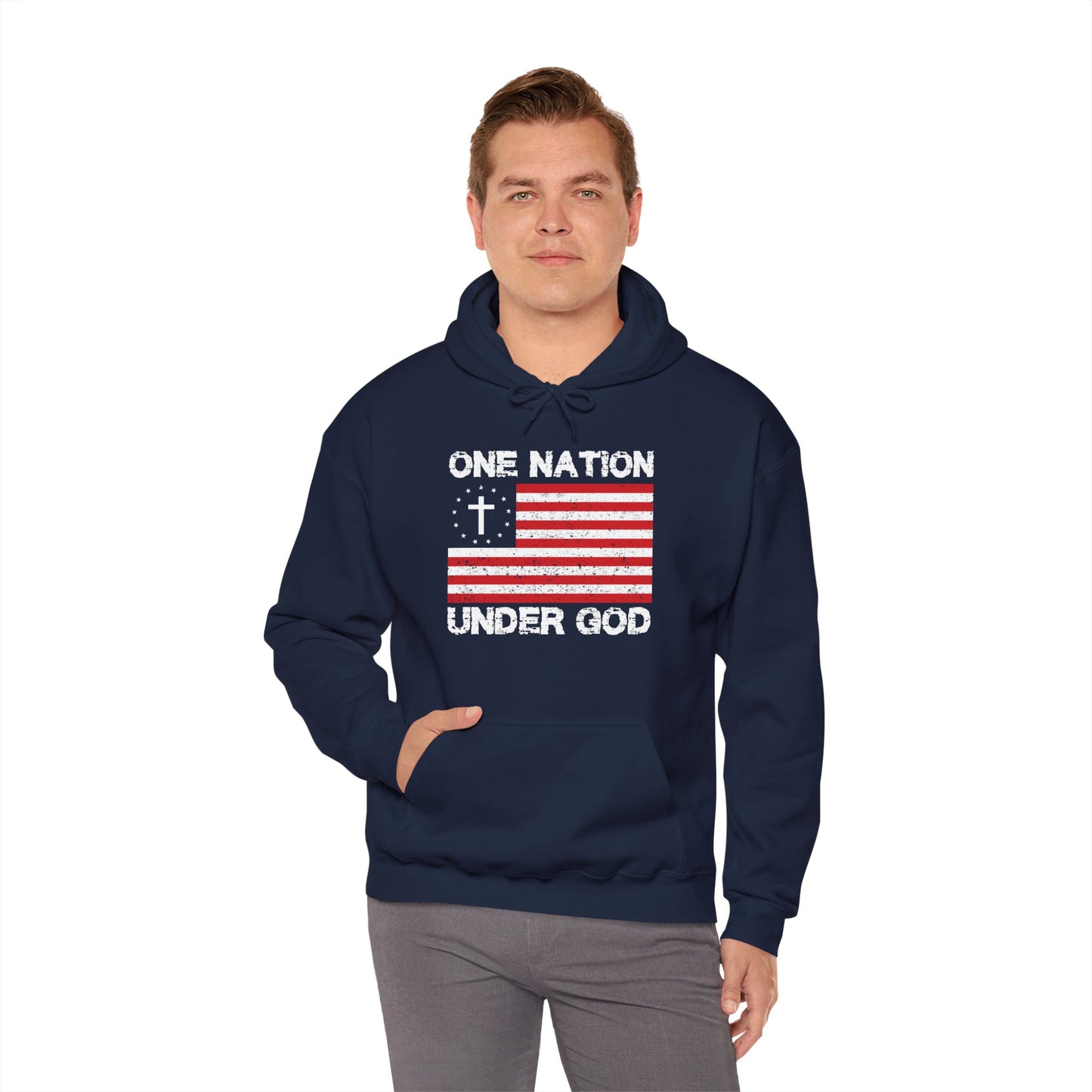 Christian Unisex Hooded Sweatshirt - One Nation Under God Design