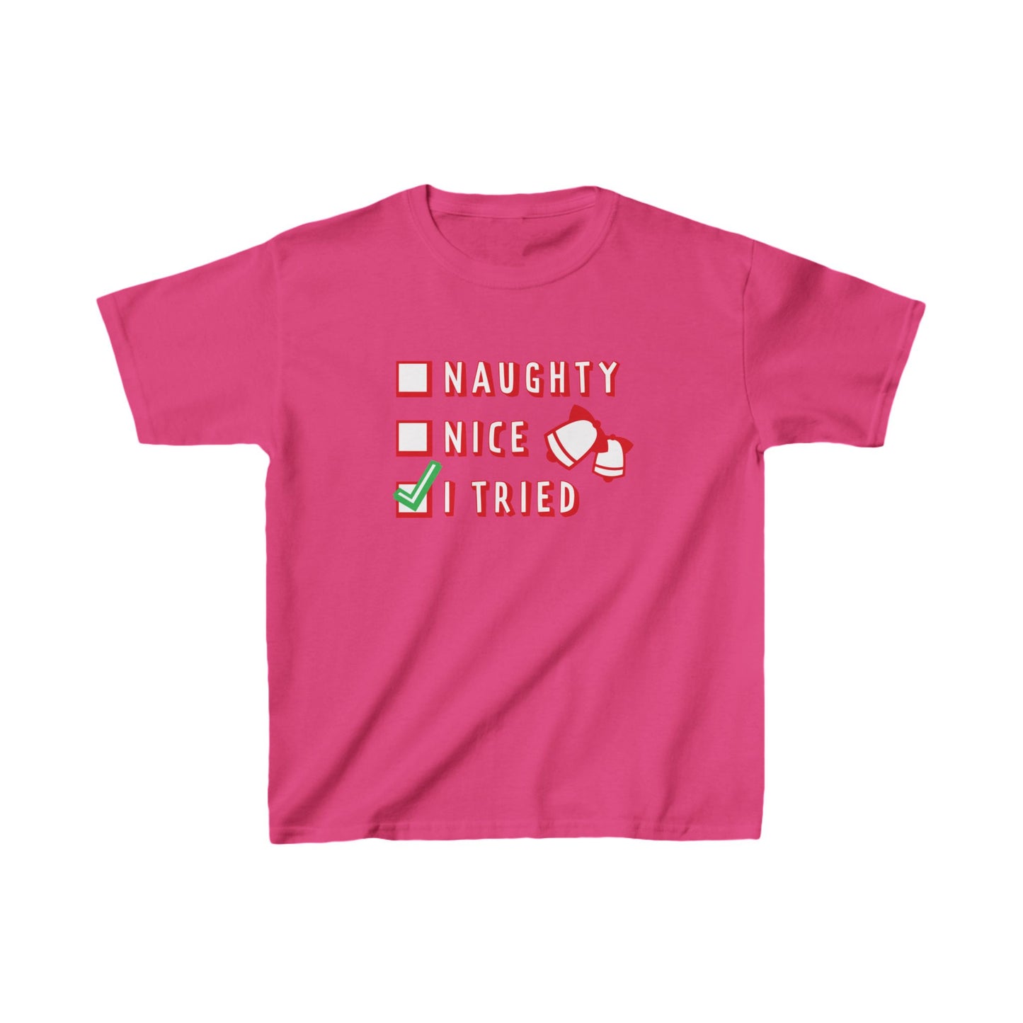 Christmas Unisex Kids T-Shirt - Naughty Nice I Tried Design