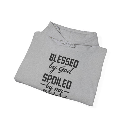 Christian Unisex Hooded Sweatshirt - Blessed By God Spoiled By My Husband Design