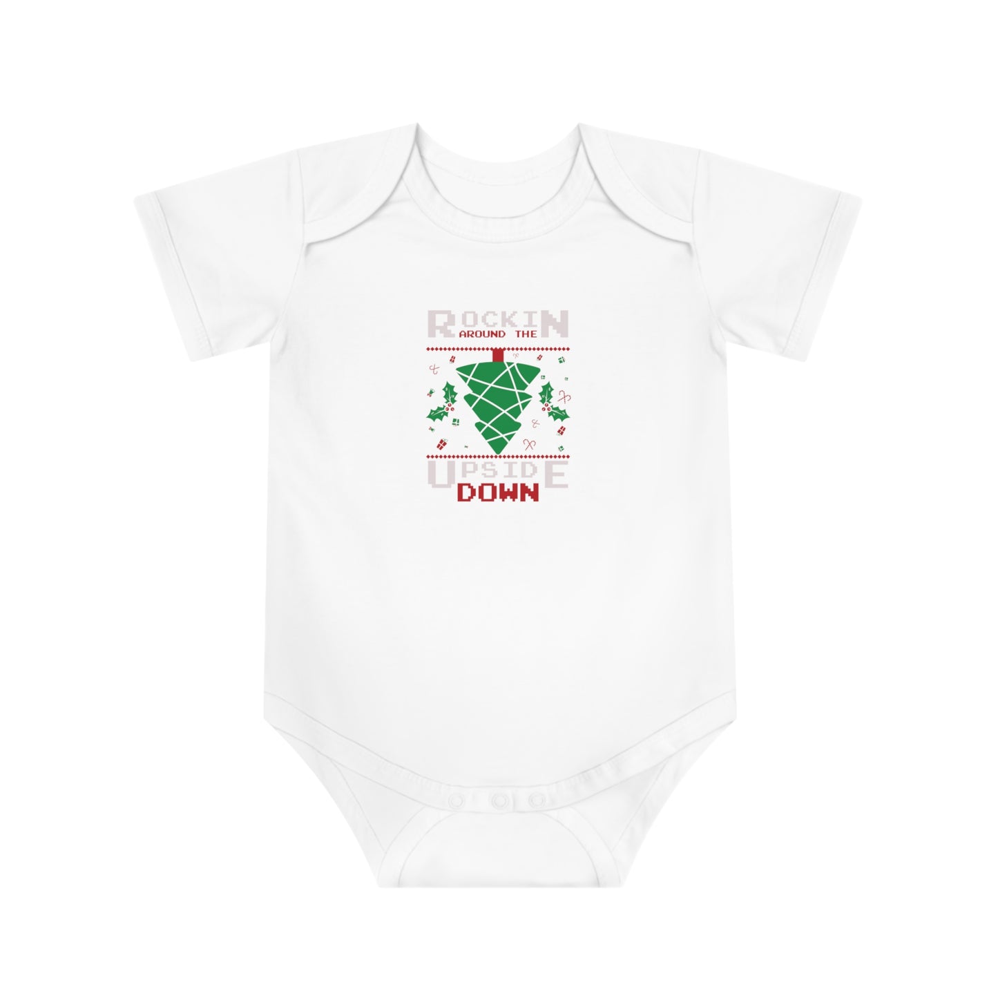 Christmas Baby Bodysuit - Rockin Around The Upside Down Festive Color Design