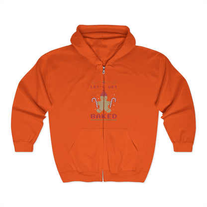 Christmas Unisex Full Zip Hooded Sweatshirt - Let's Get Baked Design