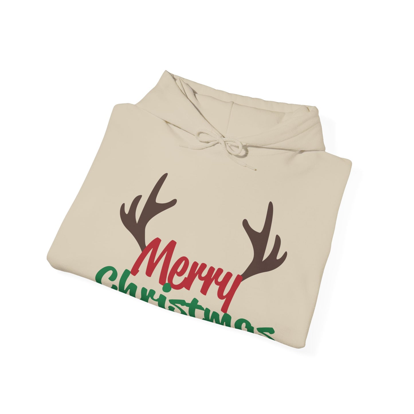 Christmas Unisex Hooded Sweatshirt - Merry Christmas Reindeer Antlers Design