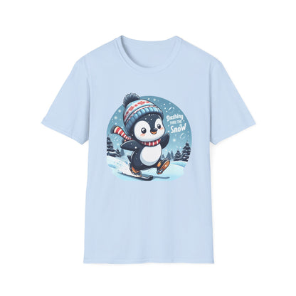 Christmas Unisex T-Shirt - Penguin Dashing Thru The Snow Design