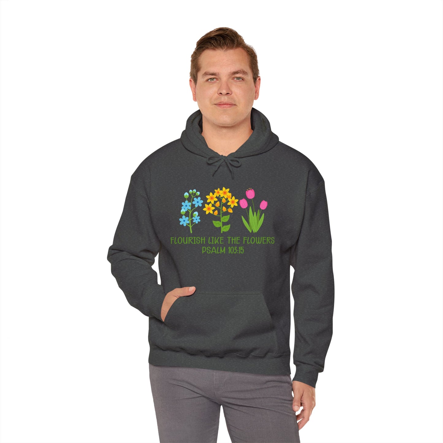 Christian Unisex Hooded Sweatshirt - Flourish Like The Flowers Design