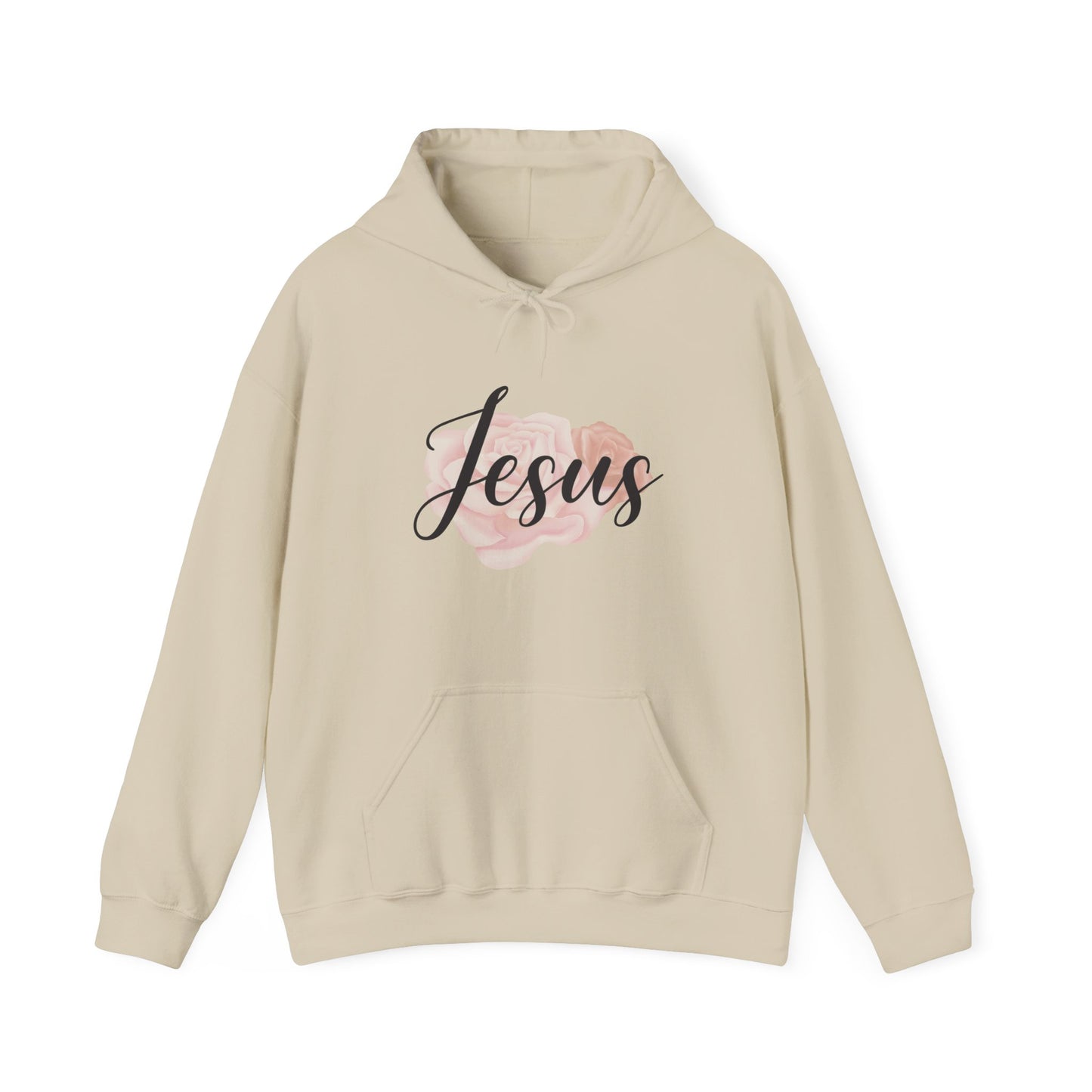 Christian Unisex Hooded Sweatshirt - Jesus and Rose Design