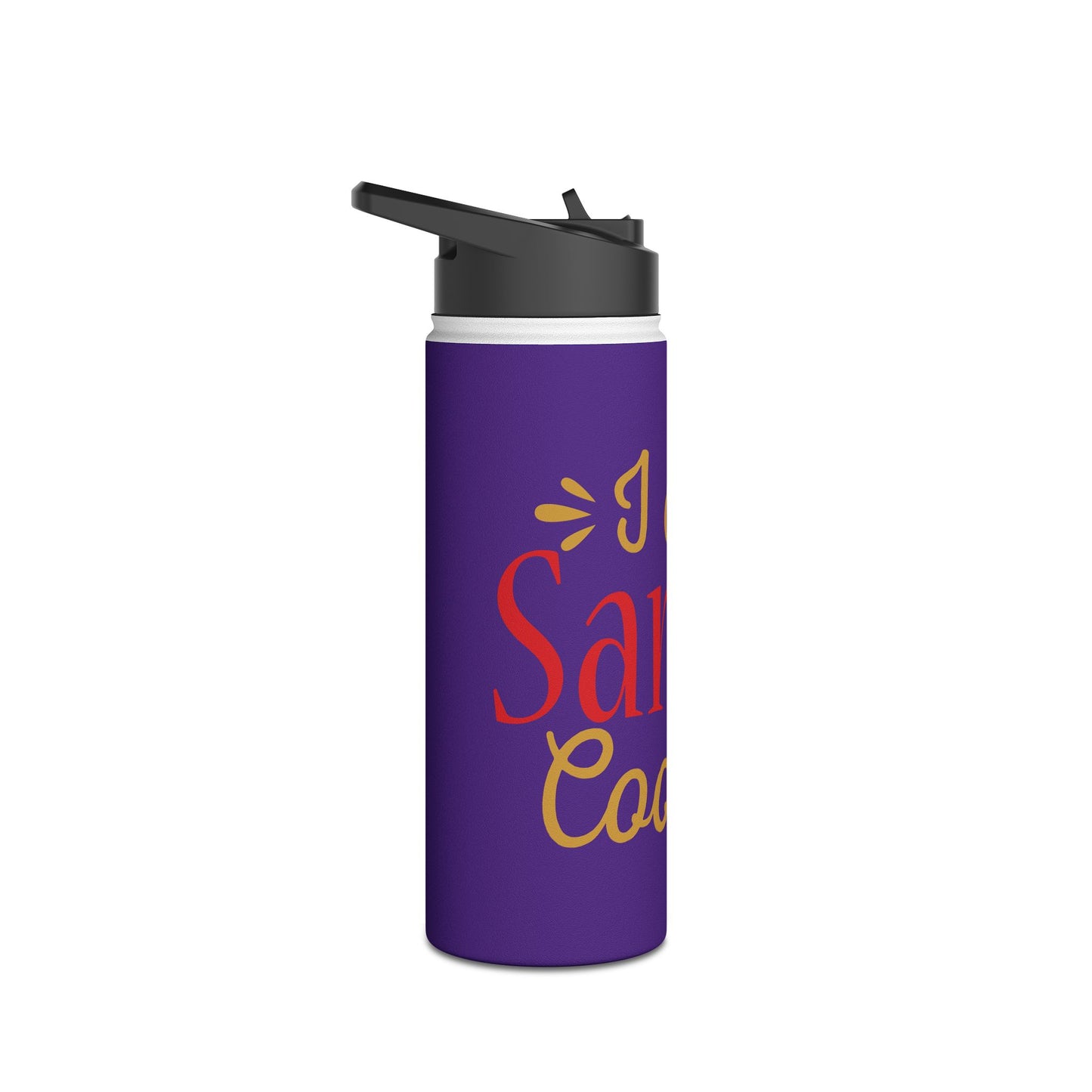 Stainless Steel Water Bottle, Standard Lid - I Ate Santa's Cookies Design with Purple Background