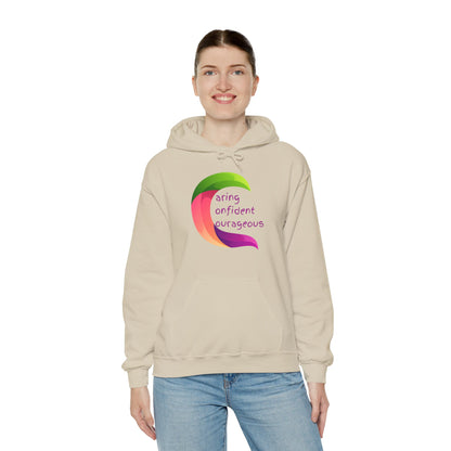 Motivational Unisex Hooded Sweatshirt - Caring Confident Courageous Design