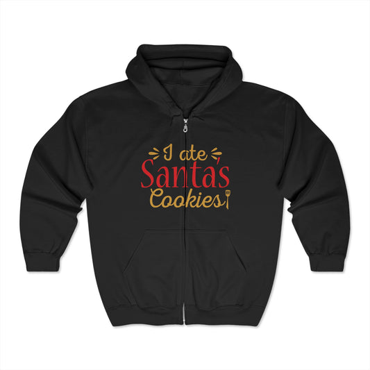 Christmas Unisex Full Zip Hooded Sweatshirt - I Ate Santa's Cookies Design