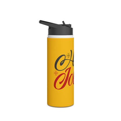 Stainless Steel Water Bottle, Standard Lid - Holly Jolly Design with Yellow Background