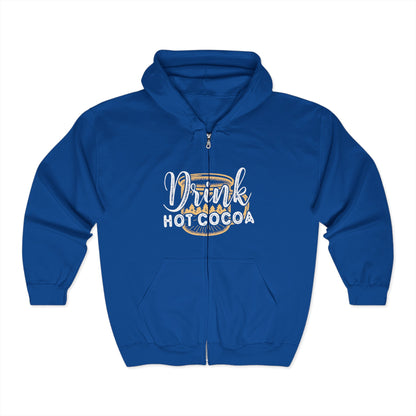 Christmas Unisex Full Zip Hooded Sweatshirt - Drink Hot Cocoa Design