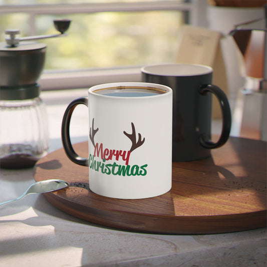 Christmas Color Changing Mug - Merry Christmas Reindeer Antlers Design