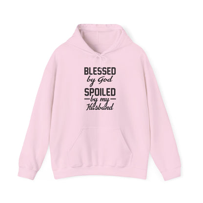 Christian Unisex Hooded Sweatshirt - Blessed By God Spoiled By My Husband Design