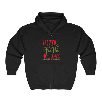 Christmas Unisex Full Zip Hooded Sweatshirt - Home For The Holidays Design