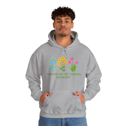 Christian Unisex Hooded Sweatshirt - Flourish Like The Flowers Design