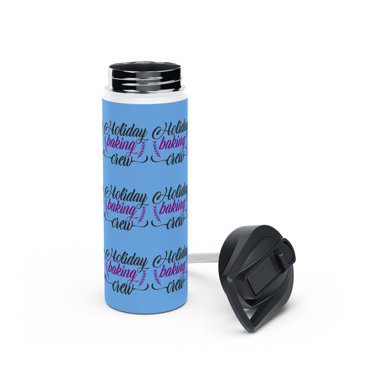 Stainless Steel Water Bottle, Standard Lid - Holiday Baking Crew Pattern Design with Light Blue Background