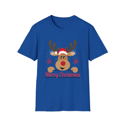 Christmas Unisex T-Shirt - Smiling Christmas Reindeer Design