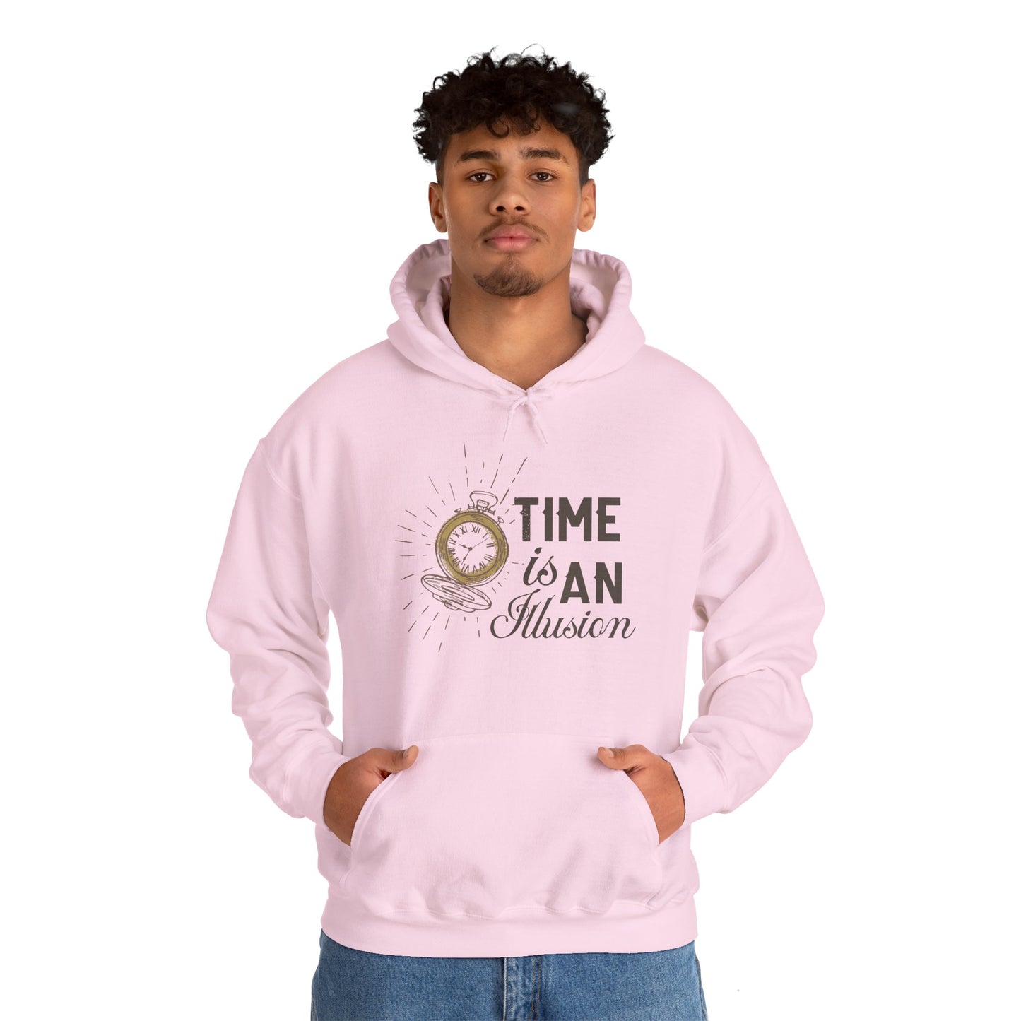 Motivational Unisex Hooded Sweatshirt - Time Is An Illusion Design