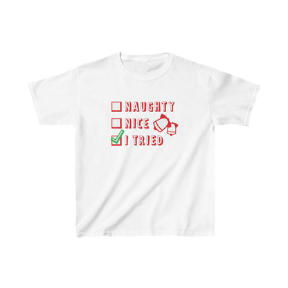 Christmas Unisex Kids T-Shirt - Naughty Nice I Tried Design