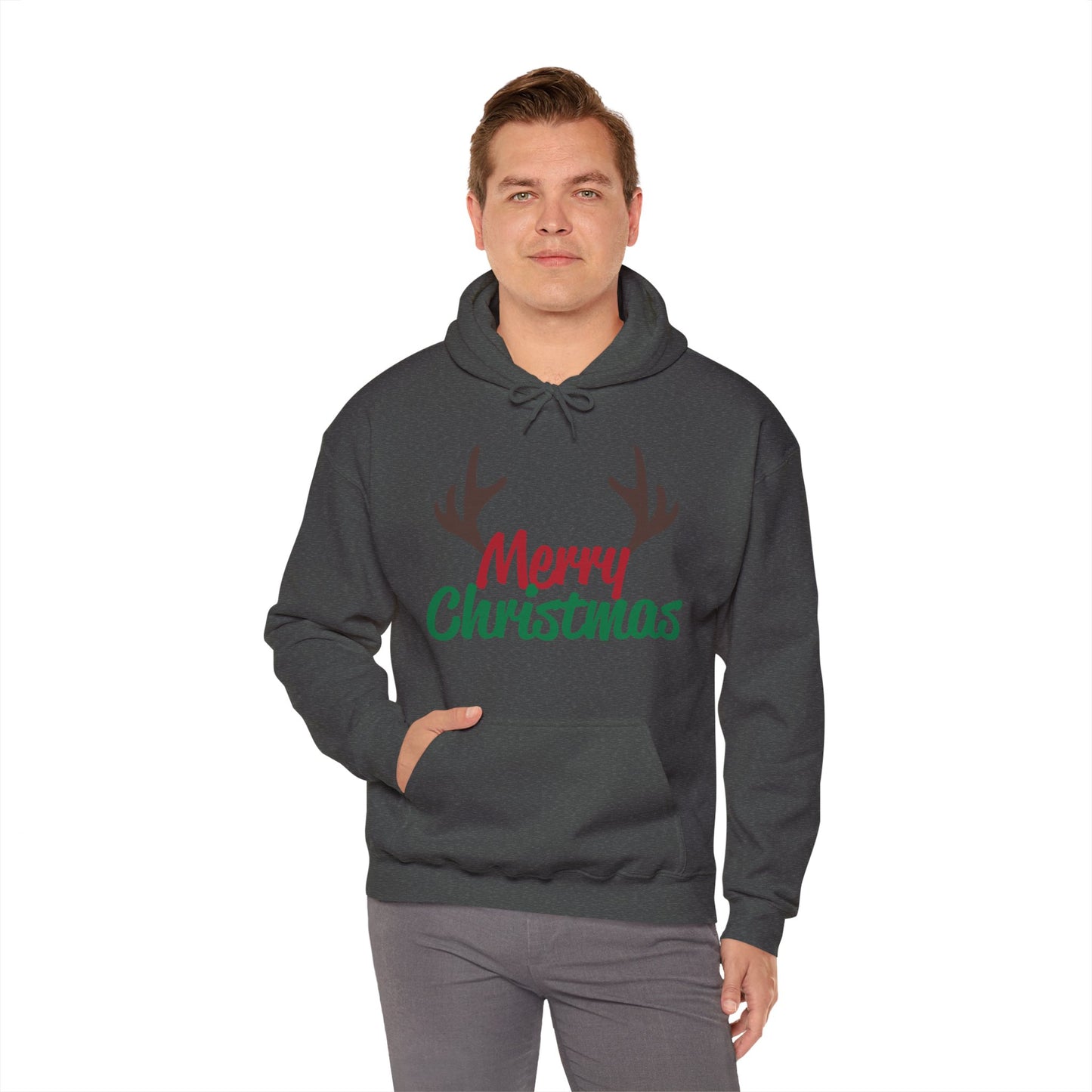 Christmas Unisex Hooded Sweatshirt - Merry Christmas Reindeer Antlers Design