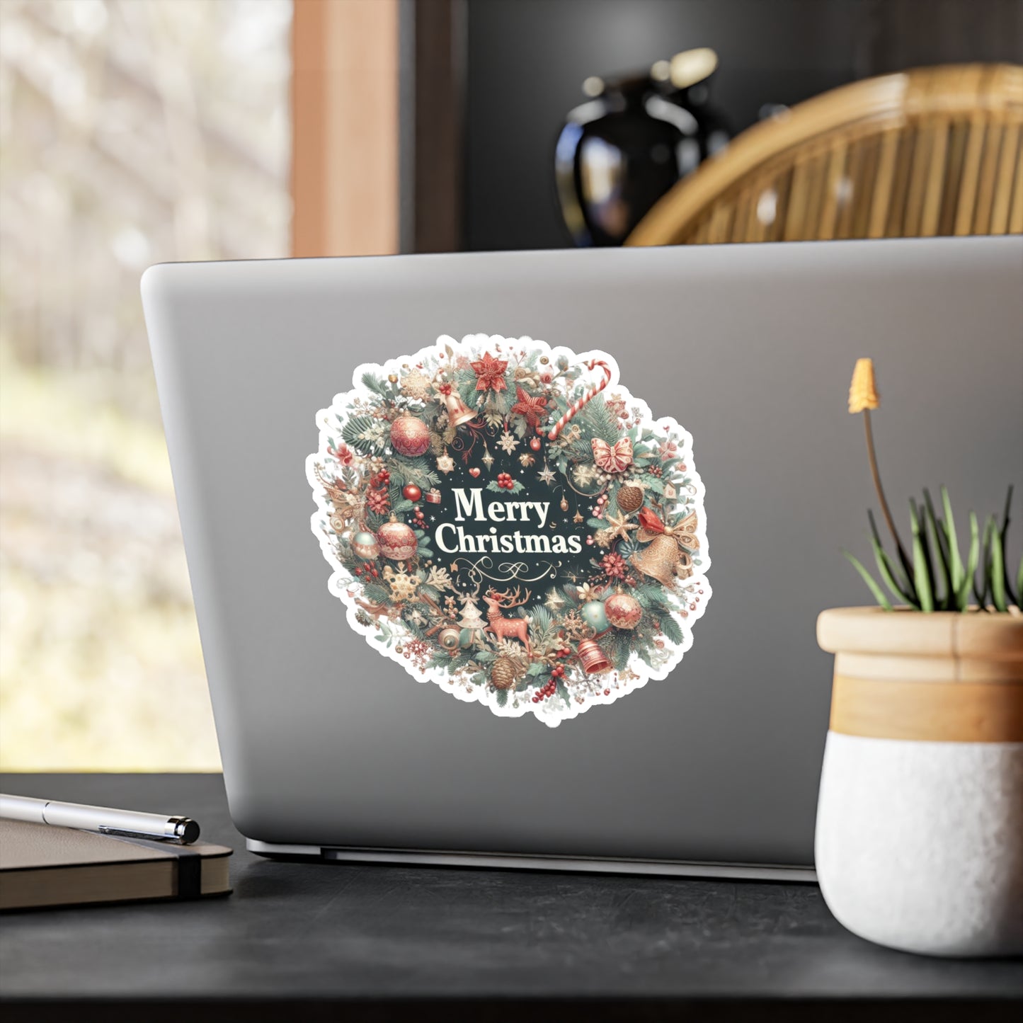 Merry Christmas Wreath Sticker