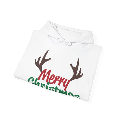 Christmas Unisex Hooded Sweatshirt - Merry Christmas Reindeer Antlers Design