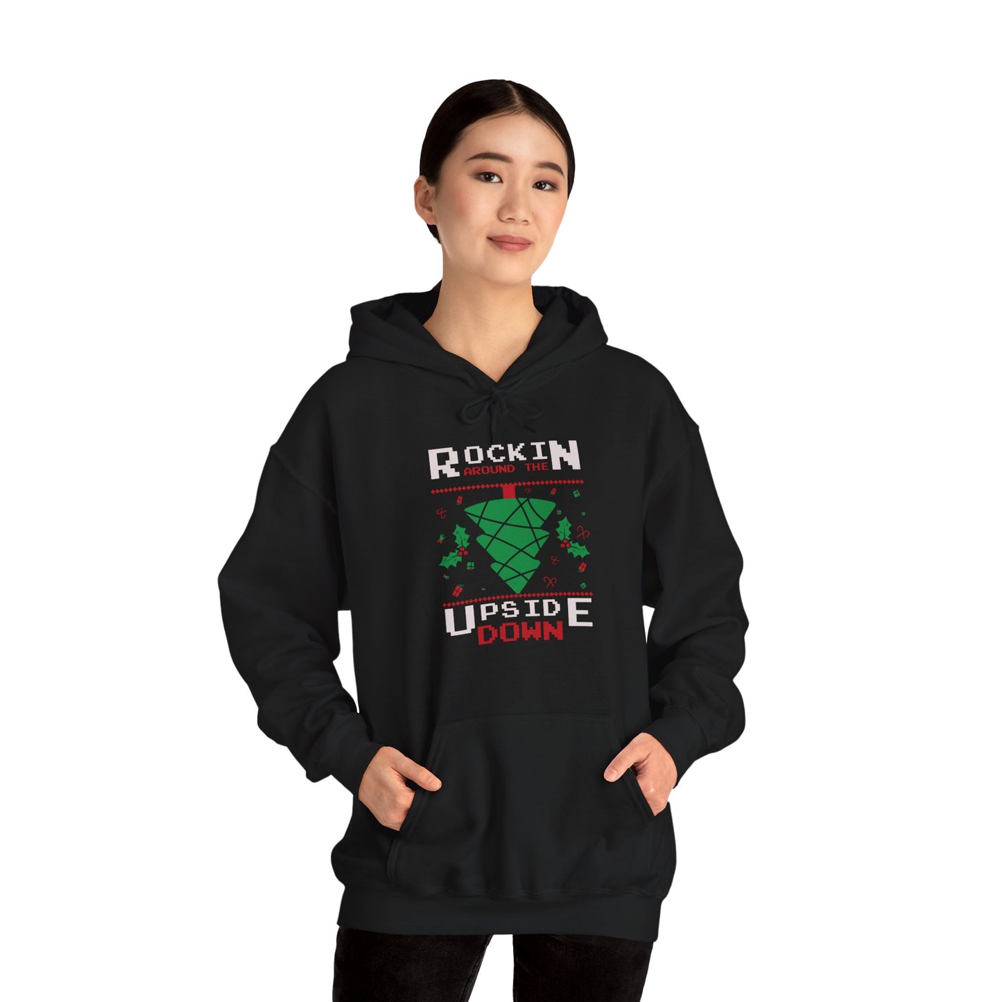 Christmas Unisex Hooded Sweatshirt - Rockin Around The Upside Down Design