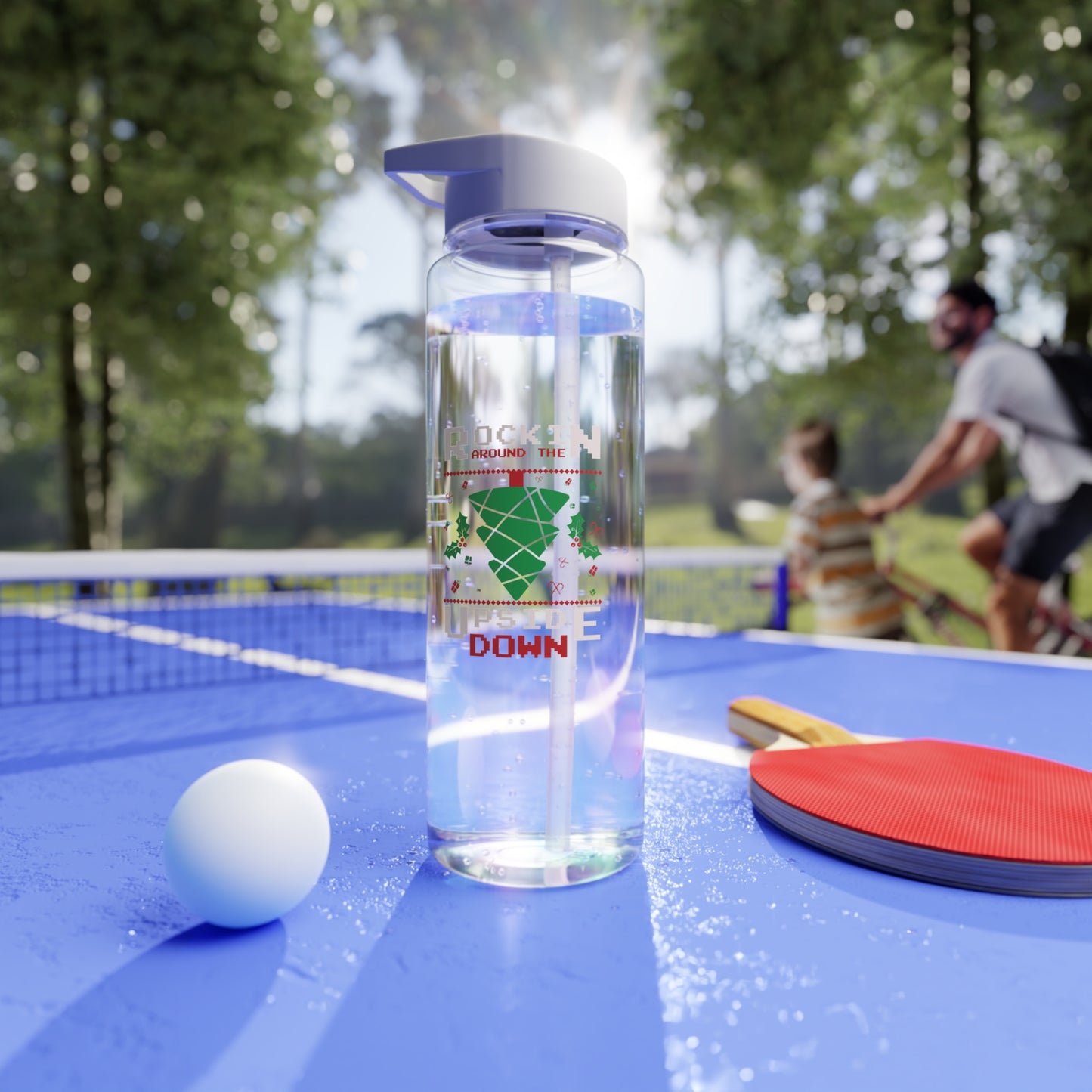 Tritan Water Bottle - Rockin Around The Upside Down Design