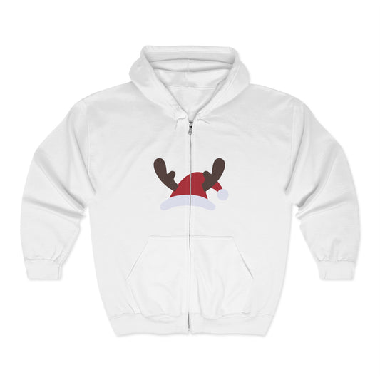 Christmas Unisex Full Zip Hooded Sweatshirt - Santa's Hat Design