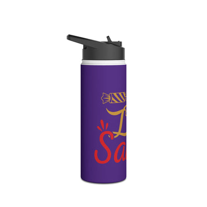 Stainless Steel Water Bottle, Standard Lid - Love Santa Design with Purple Background