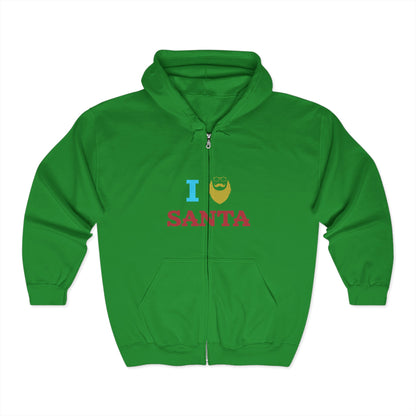 Christmas Unisex Full Zip Hooded Sweatshirt - I Love Santa Design